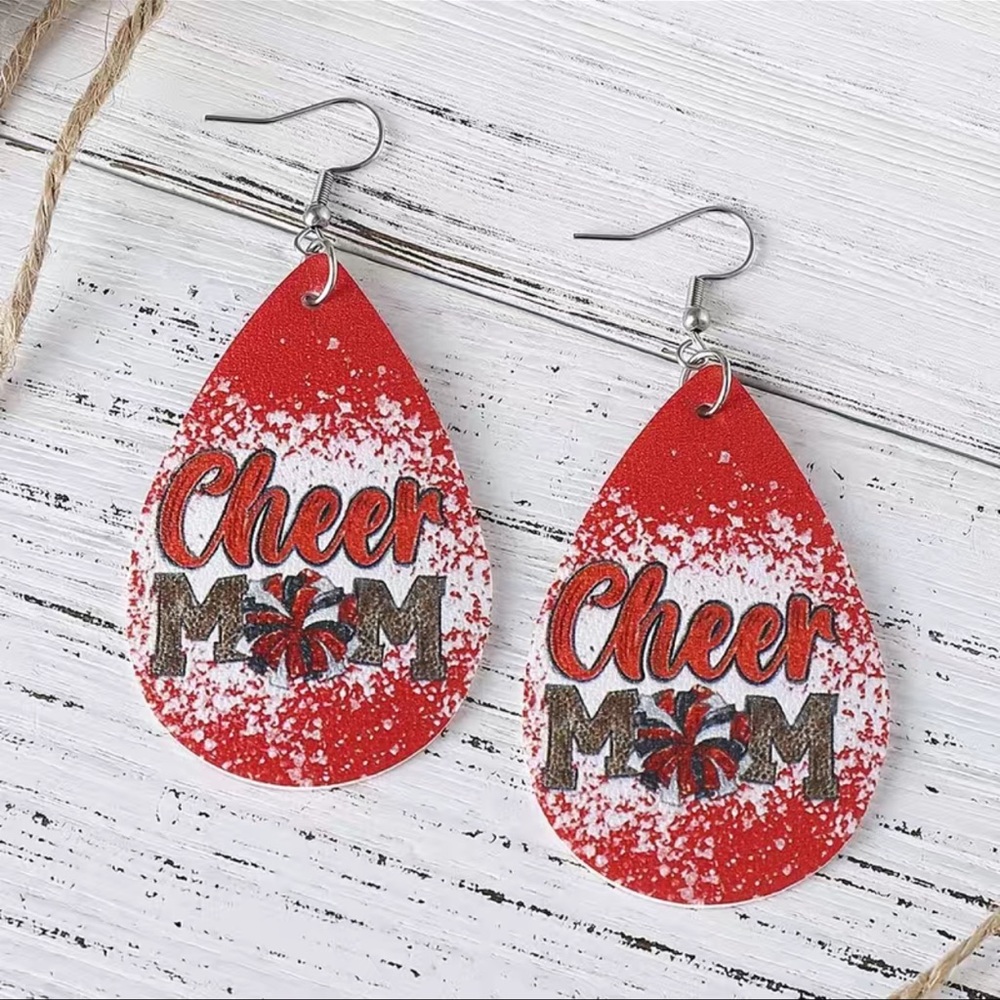 New In Package CHEER MOM POM-POM Dangle Earrings Faux Leather